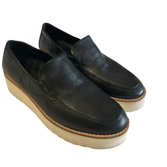 Vince Womens 6.5M Zeta Platform Loafers Leather Black Slip On  Wedge Shoes - Picture 4 of 13